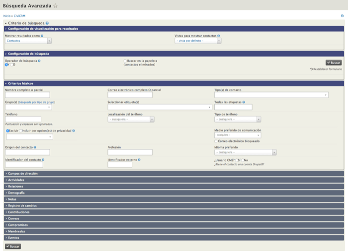 Buscador avanzado de CiviCRM CRM para ONG