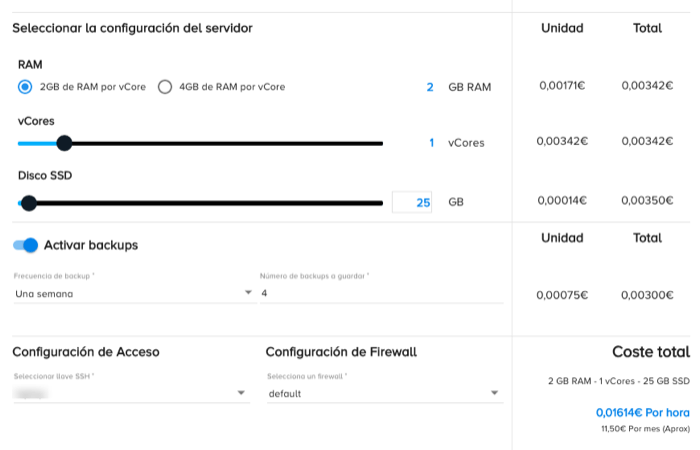 Ejemoplo de configuración en clouding.io