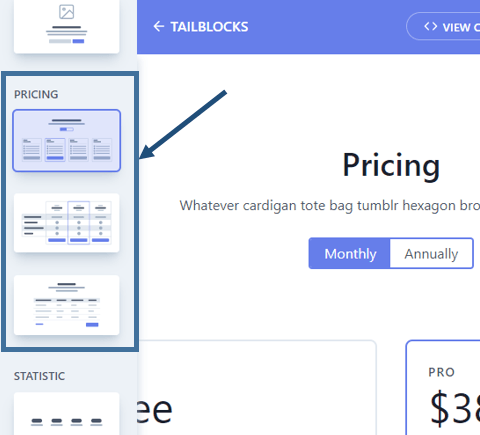 Elegir el bloque que queremos usar de TailwindCSS en Tailblocks